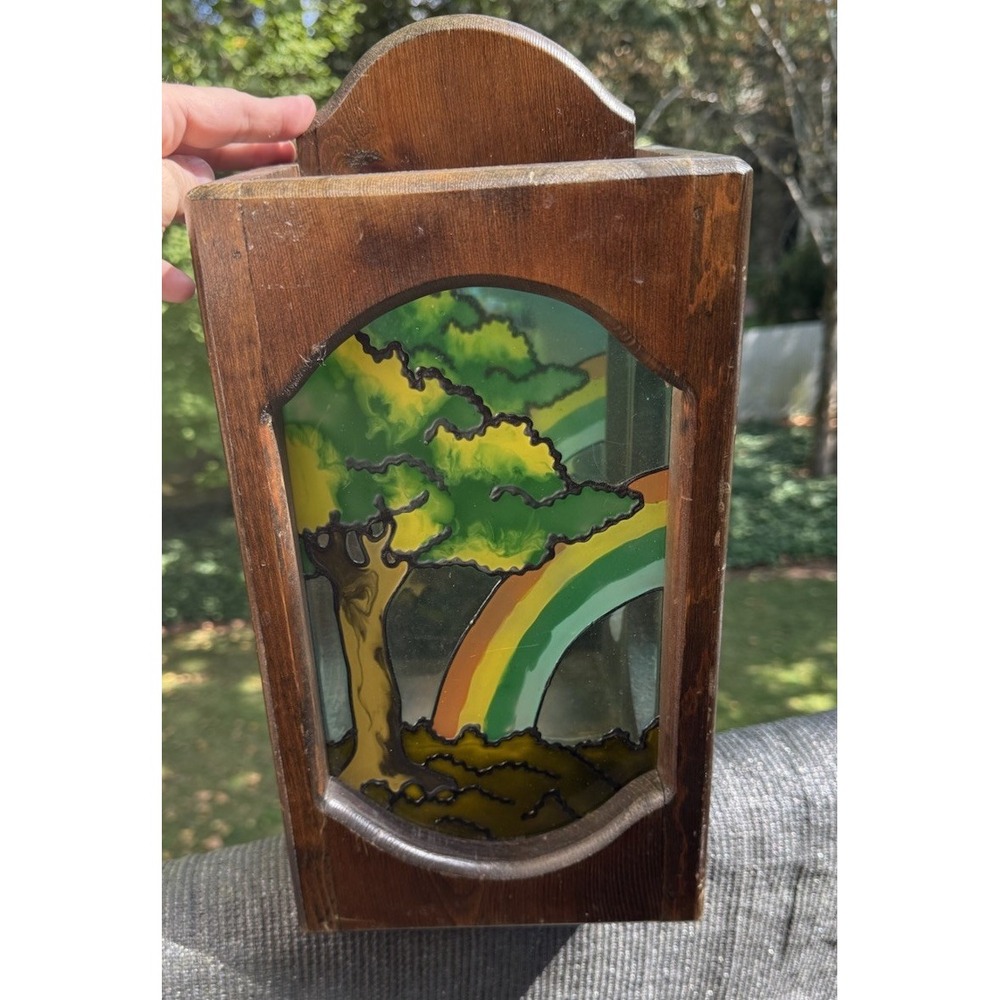 Vintage Sirius Ent Originals Wood Glass Mirrored Back Candle Box Rainbow Tree WA